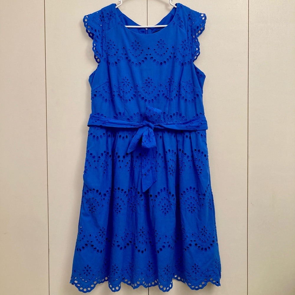 Chris McLaughlin Cobalt Blue Cap Sleeve Eyelet Dress with Pockets